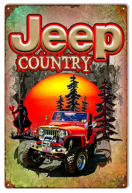 Jeep Country Reproduction Metal  Sign By Artist Phil Hamilton 12″x18″