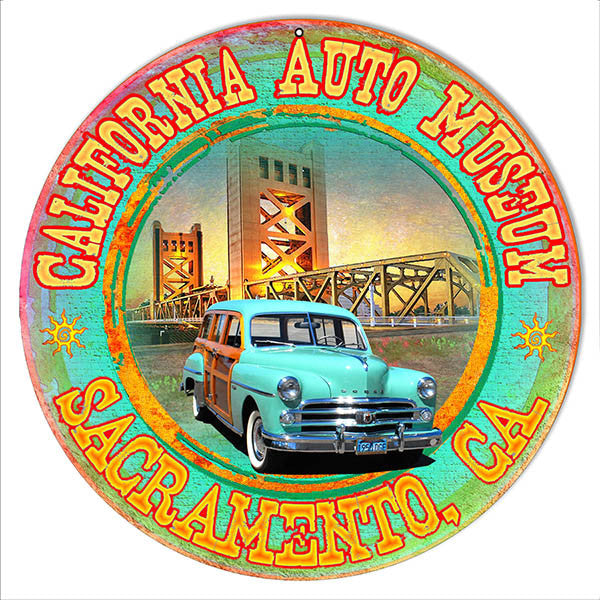 Auto Museum Sacramento Ca Metal  Sign By Artist Phil Hamilton 14″x14″