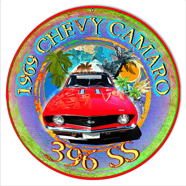 396 SS Camaro Reproduction Metal  Sign By Artist Phil Hamilton 14″x14″