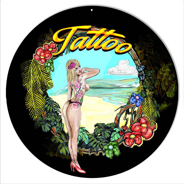 Tattoo Lady Nostalgic Reproduction Metal  Sign 14″x14″