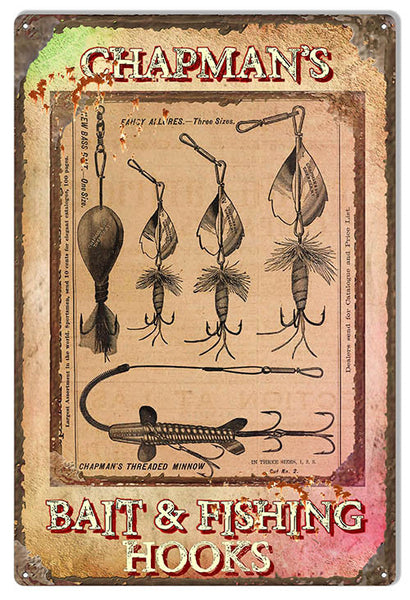 Chapmans Bait And Fishing Hooks Reproduction Metal  Sign 12″x18″