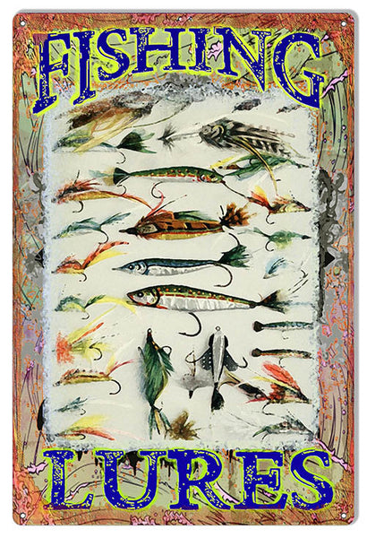 Fishing Lures Reproduction Hunting Fishing Metal  Sign 12″x18″