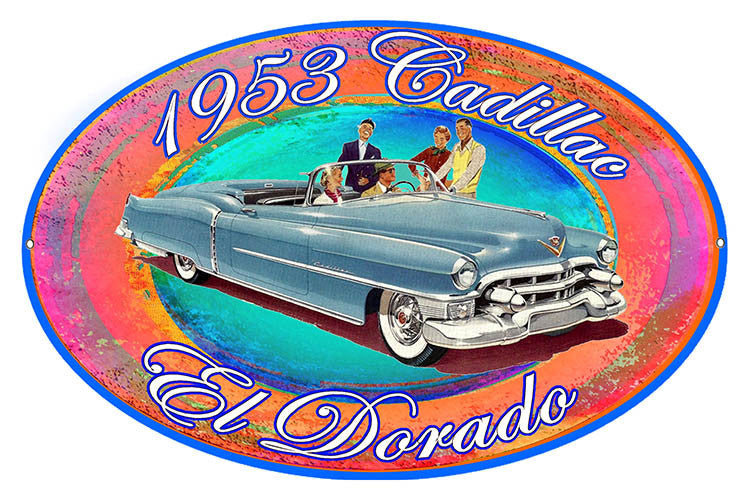 1953 Cadillac El Dorado Reproduction By Artist Phil Hamilton 11″x18″ Oval Metal Sign