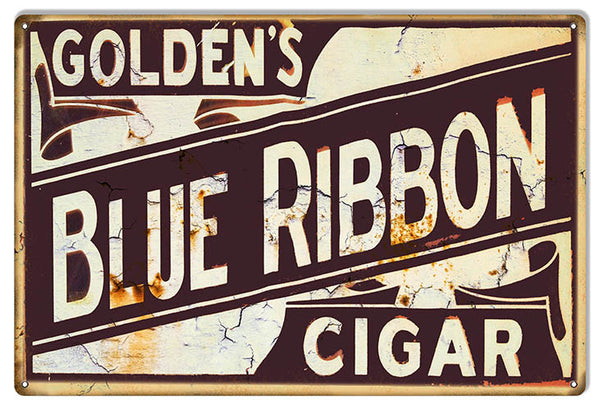 Goldens Blue Ribbon Reproduction Cigar Metal  Sign 12″x18″