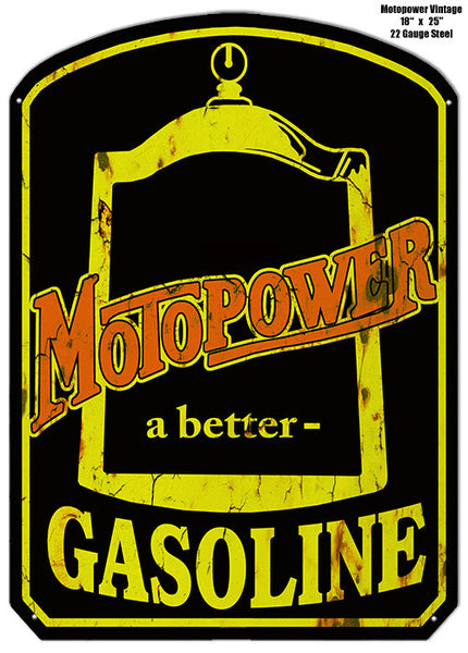 Aged Looking Motopower Gasoline Laser Cut Out Metal  Sign 18″x25.5″