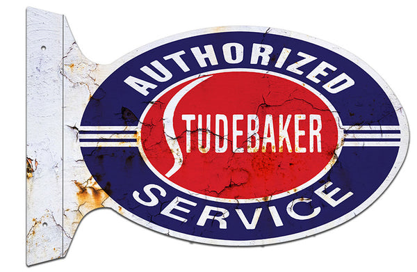 Studebaker Service Aged Reproduction Flange Metal  Sign 12″x18″ Oval