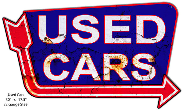 Used Cars Reproduction Laser Cut Out Metal  Sign 17.5″x30″