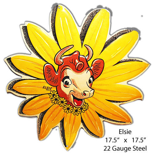 Elsie The Cow Reproduction Laser Cut Out Metal  Sign 17.5″x17.5″