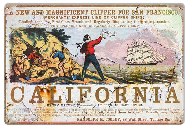 California Reproduction Clipper Ship Nostalgic Metal  Sign 12″x18″