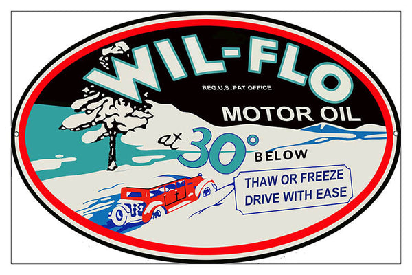 Wil-Flo Reproduction Motor Oil Metal Sign 9″x14″ Oval