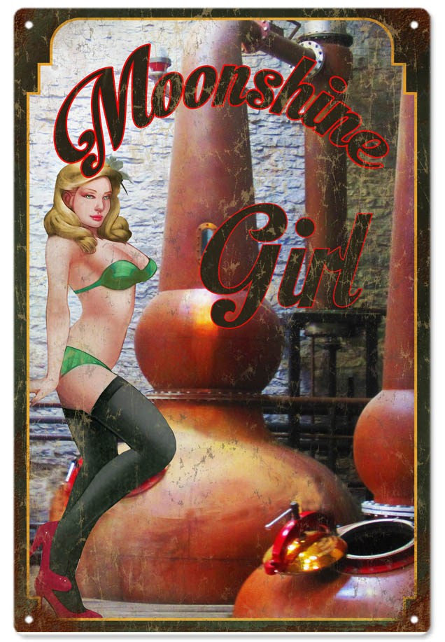 Moonshine Girl Pin Up Garage Art Sign. 12″x18″