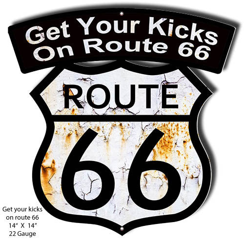 Get You Kicks Route 66 Laser Cut Out Reproduction Sign 14″x14″