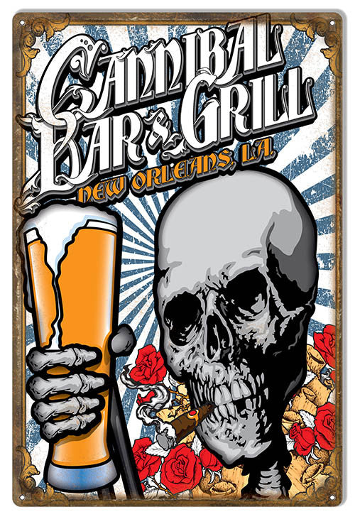 Cannibal Bar And Grill Sign By Artist Bernard Oliver 12″x18″