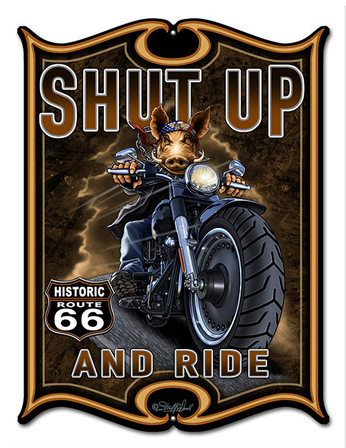 Route 66 Motorcycle Hog Laser Cut Out By Steve McDonald Sign 14"x16"
