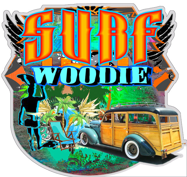 Woodie Hot Rod Surf Woodie Laser Cut Out Sign By Phil Hamilton 14"x14"