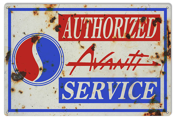 Aged looking Avanti Authorized Service Gas Station Reproduction Sign 12″x18″