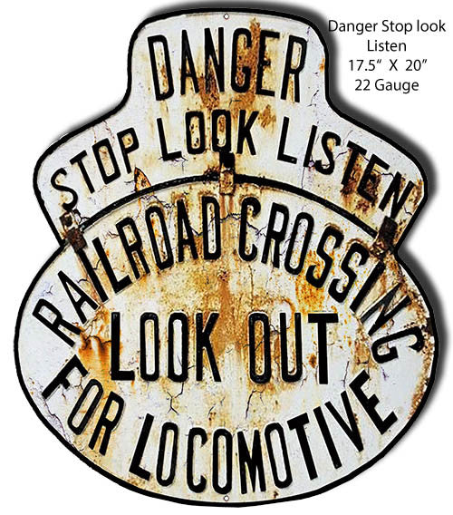 Danger Stop Look Railroad Crossing Laser Cut Out Reproduction 17.5″x20″