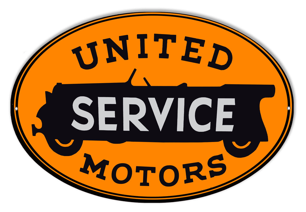Oval United Motors Services Reproduction Gas Station Sign 9″x14″