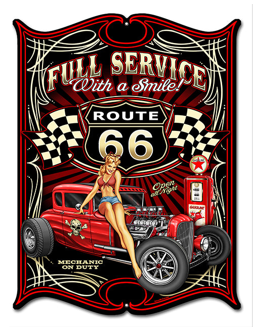 Route 66 Pin Up Girl Laser Cut Out By Steve McDonald Sign 14"x18"