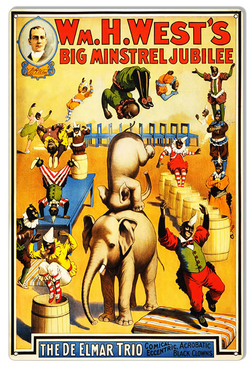WM.H.Wests Big Minstrel Jubilee Reproduction Circus Sign 12"x18"