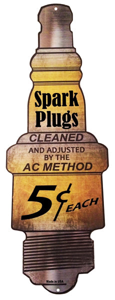 Spark Plugs Gas Station Motor Oil Reproduction Sign 9″x24″