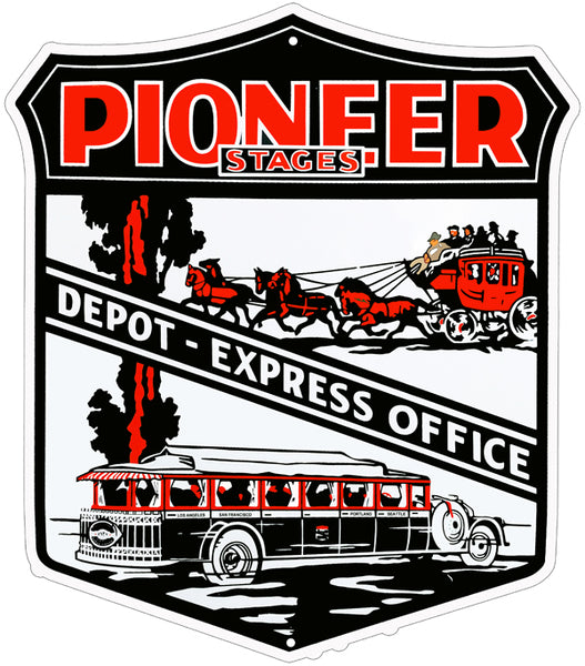 Pioneer Stagecoach Depot Red Nostalgic Reproduction Sign 18″x20.5″
