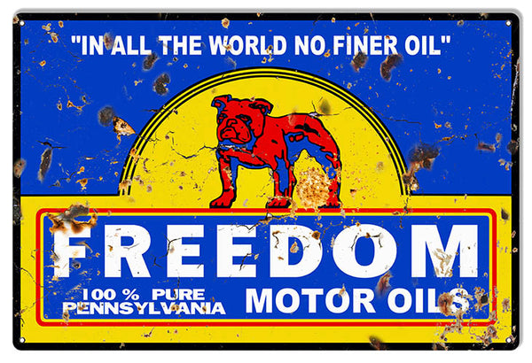 Freedom Motor Oils Aged Looking Reproduction Gas Station Sign 12″x18″