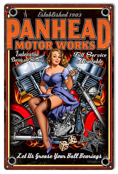 Garage Shop Panhead Motor Works By Steve McDonald Sign 12″x18″