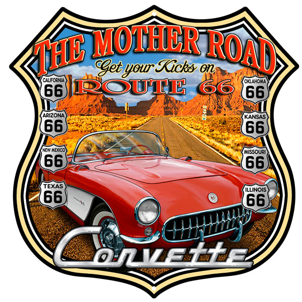 Corvette Route 66 Garage Shop By Steve McDonald Sign 15″x15″