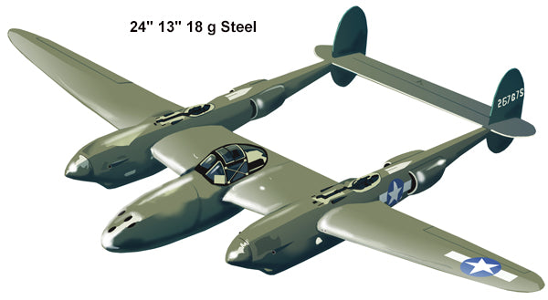 Lockheed P-38 Lightning Laser Cut Out Reproduction Aviation Sign 13″x24″