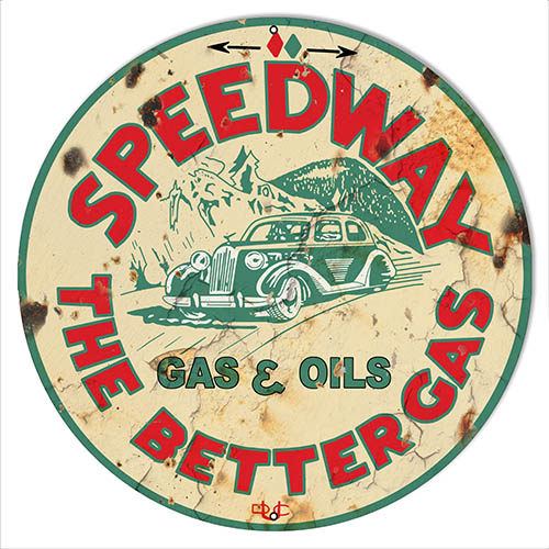 Speedway Motor Oil Aged Looking Reproduction Garage Shop Sign 14″x14″ Round