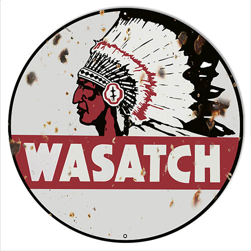 Wasatch Motor Oil Aged Looking Reproduction Gas Station Sign 14″x14″ Round