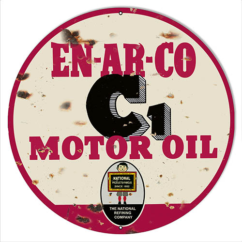 EN-AR-CO Motor Oil Aged Looking Reproduction Gas Station Sign 14″x14″ Round