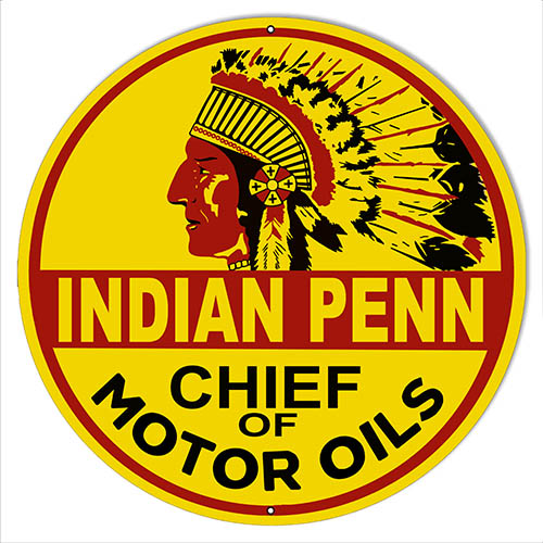 Indian Penn Motor Oil Reproduction Gas Station Sign 14″x14″ Round