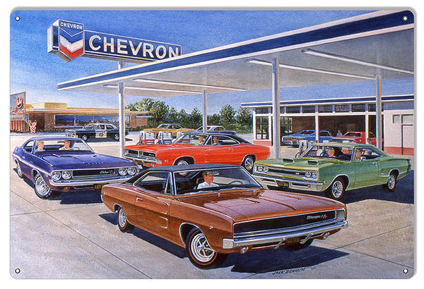 Chevron Gas Station Reproduction Garage Sign By Jack Schmitt 12x18