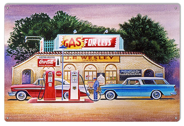 Gas For Less Gas Station Reproduction Sign By Jack Schmitt 12x18