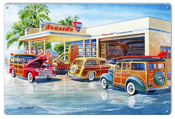 Seaside Gas Station Reproduction Garage Sign By Jack Schmitt 12x18