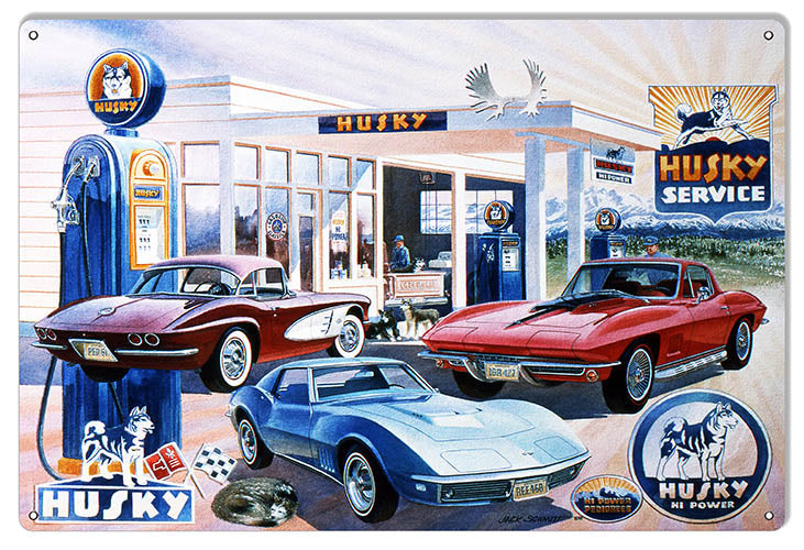 Husky Gas Station Reproduction Motor Oil Sign By Jack Schmitt 12x18