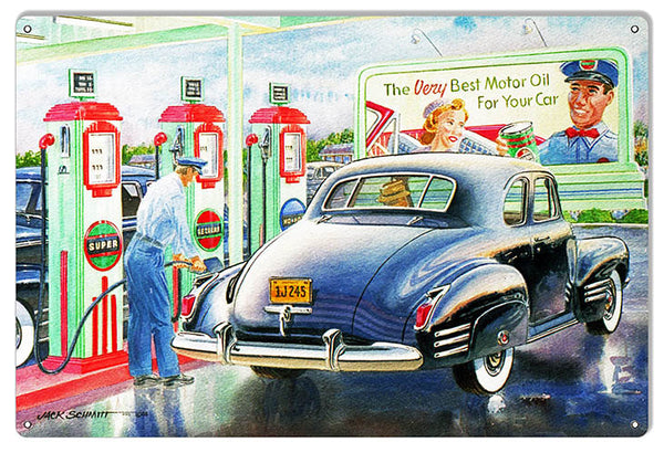 Super Motor Oil Reproduction Gas Station Sign By Jack Schmitt 12x18