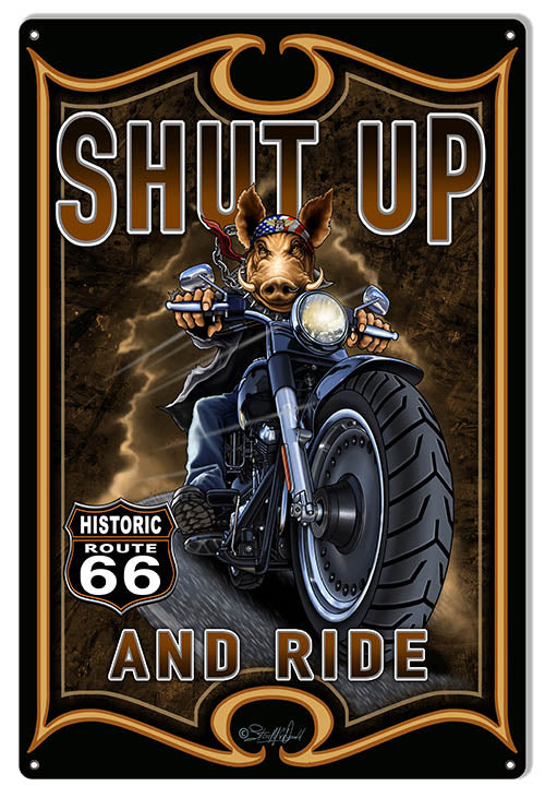 Route 66 Reproduction Motorcycle Hog Sign By Steve McDonald 12x18