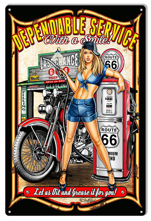 Pin Up Girl Dependable Service Gas Station Sign By Steve McDonald 12x18