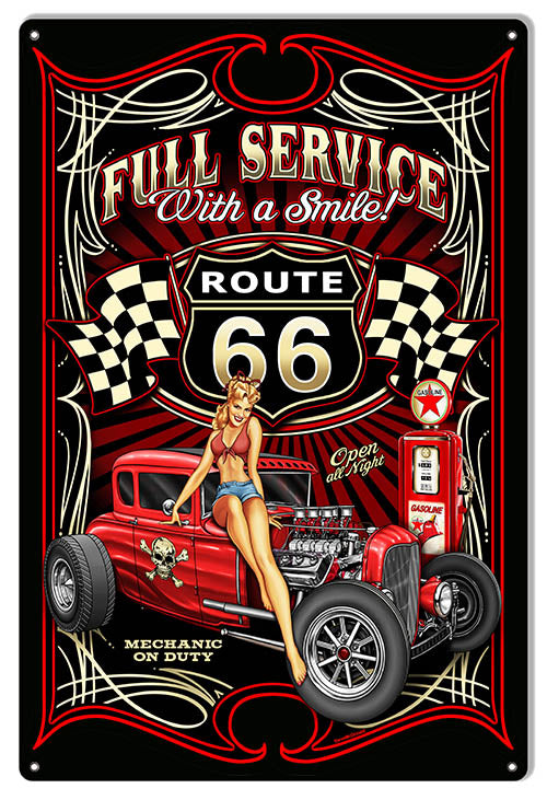 Hot Rod Route 66 Full Service Gas Station Sign By Steve McDonald 12x18