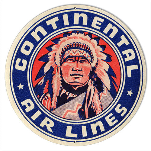 Continental Airlines Reproduction Nostalgic Metal Sign 14x14 Round