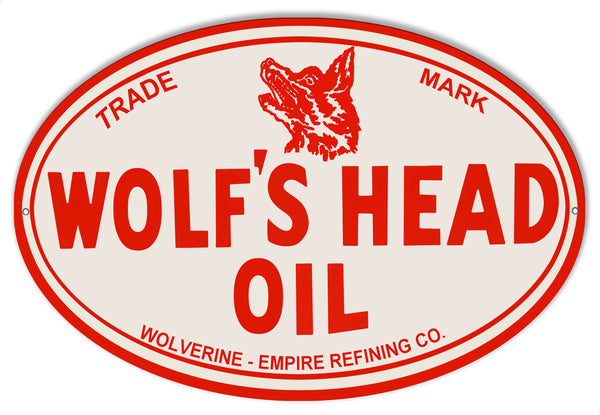 Wolfs Head Motor Oil Reproduction Gasoline Metal Sign 11x18 Oval