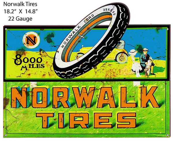 Norwalk Tires Reproduction Cut Out Garage Shop Metal Sign 14.8x18.2