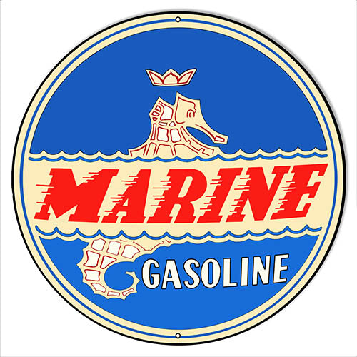 Marine Gasoline Reproduction Motor Oil Metal Sign 14x14 Round
