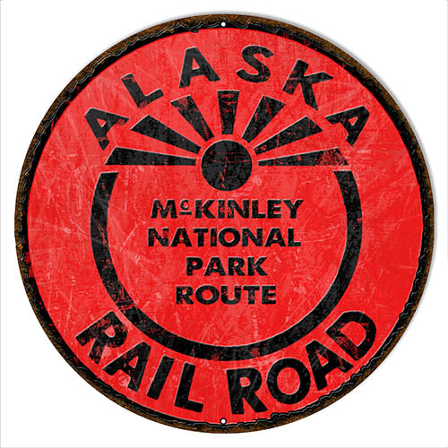 Alaska Railway Reproduction Railroad Metal Sign 14x14 Round