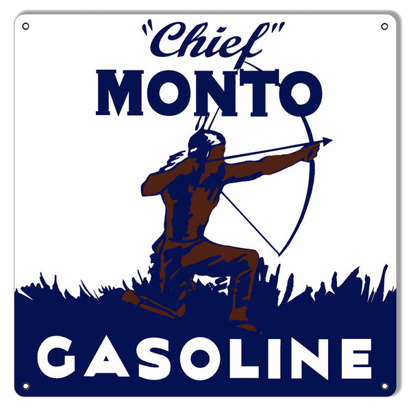 Chief Monto Gasoline Reproduction Motor Oil Metal Sign 12x12