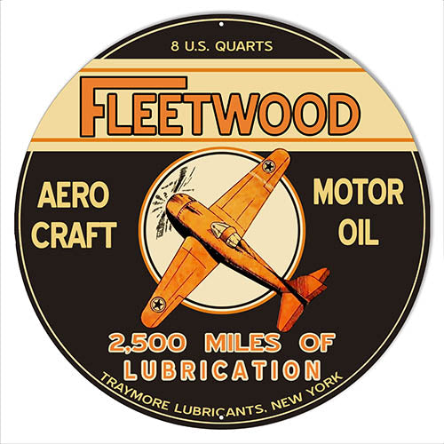 Fleetwood Motor Oil Reproduction Aviation Metal Sign 24x24 Round