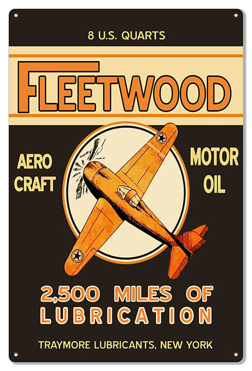 Fleetwood Motor Oil Reproduction Large Aviation Metal Sign 16x24